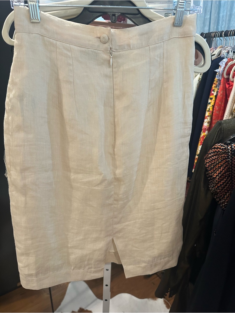 Fendi Cream Linen Pencil Skirt with sheer beaded overlay - Picture 4 of 6